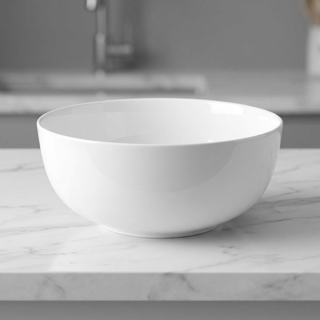White porcelain soup bowl side view on clean white background
