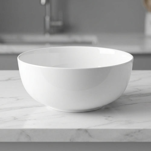 White porcelain soup bowl side view on clean white background
